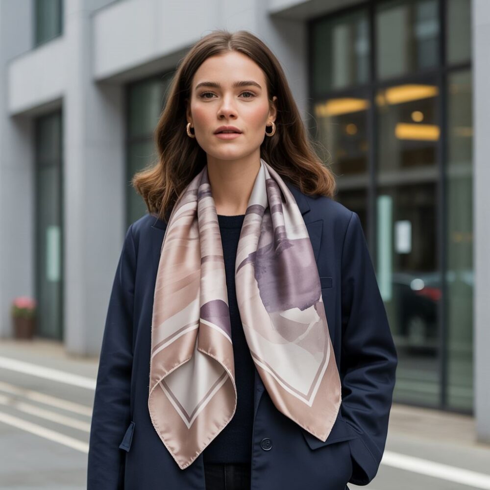 bordowy szalik do kurtki granatowej