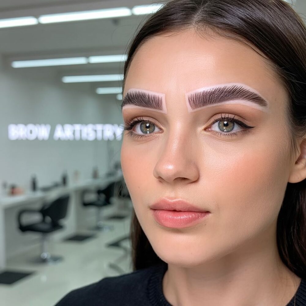 laminowane brwi z bliska