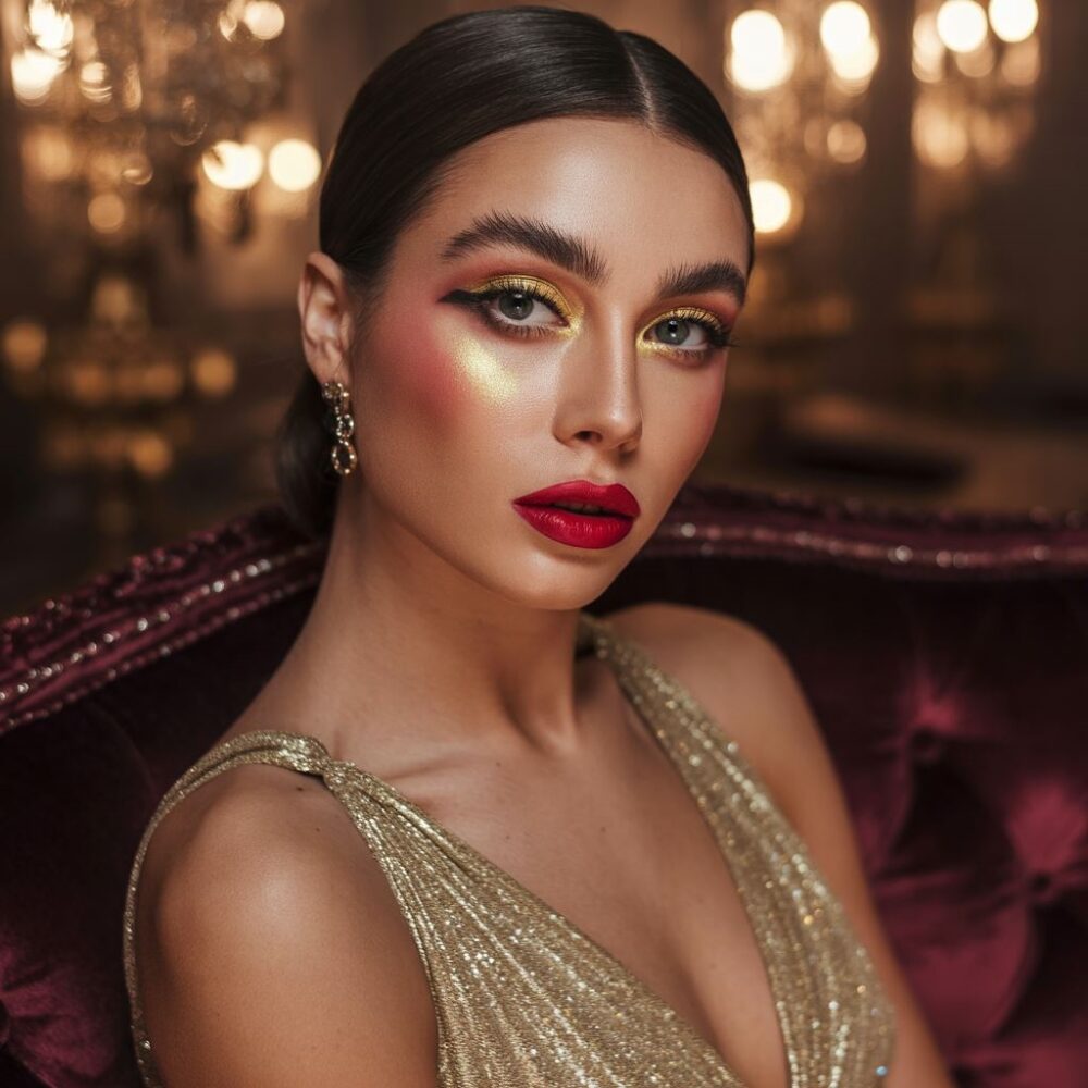makijaż do złotej sukienki
