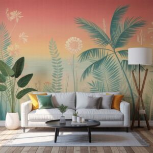 nowoczesny salon z tapetami