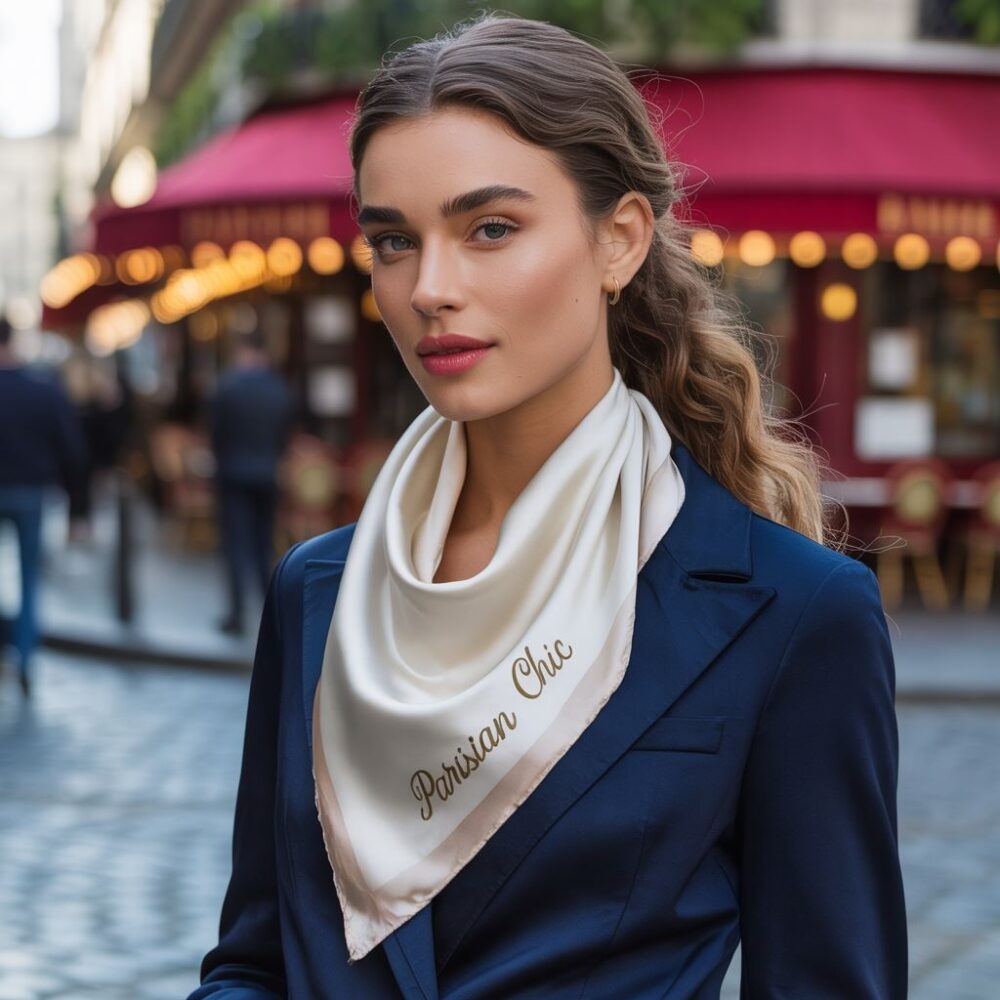 szalik szary z granatową kurtką